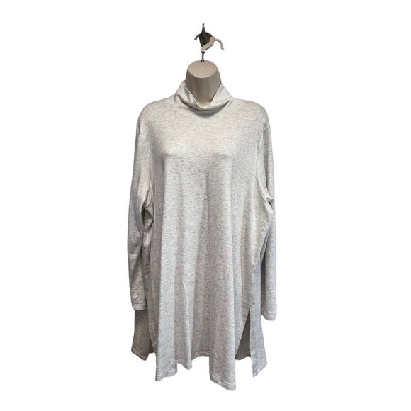 Eileen Fisher Heathered Gray Funnel Neck Tunic Stretch Terry Top Size 2X NEW